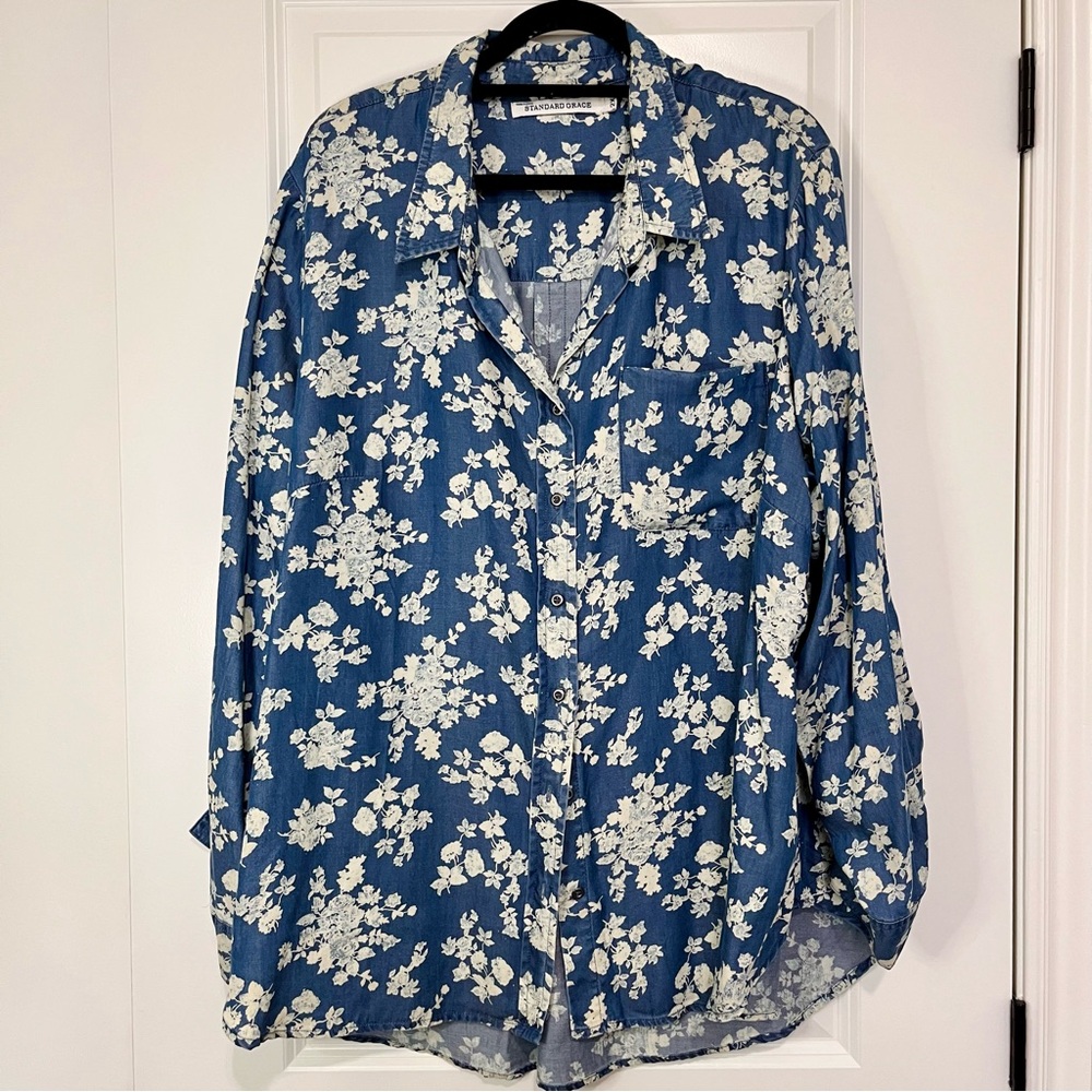 Navy Floral Button Down Shirt